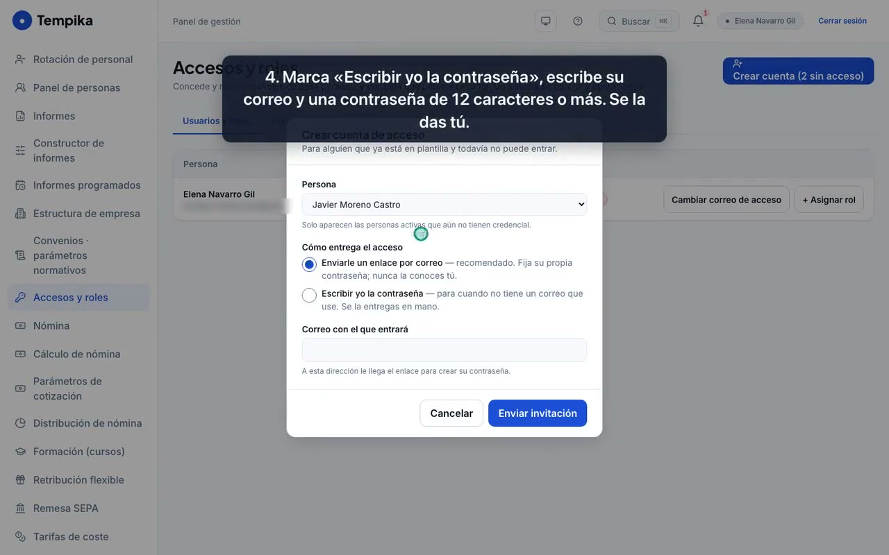 Fotograma del vídeo «Paso 3, opción A: dar acceso con una cuenta de Tempika»